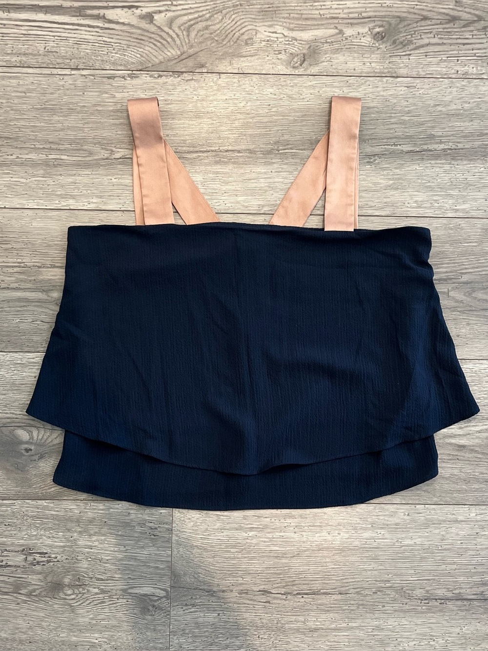 DKNY Contrast Strap Crepe Tank Top Women’s Navy Layered Pink Straps Medium NEW